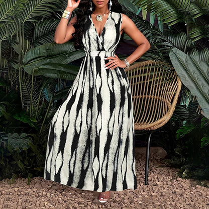 Amazon 2025 European and American spring new women's clothing cross-border hot sale fashion temperament print waist slim dress