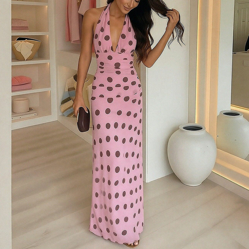 2026 spring new cross-border European and American fashion temperament elegant casual and versatile commuter V-neck polka dot dress for women