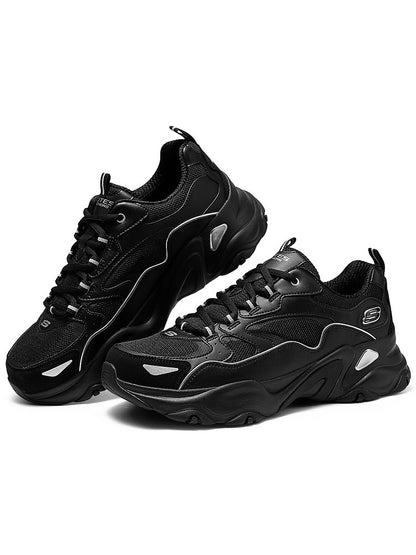 Ténis casual de verão para homem Skechers, com tela respirável, sola grossa resistente à abrasão e ao aumento de altura, modelo Daddy Shoes 232490-BBK