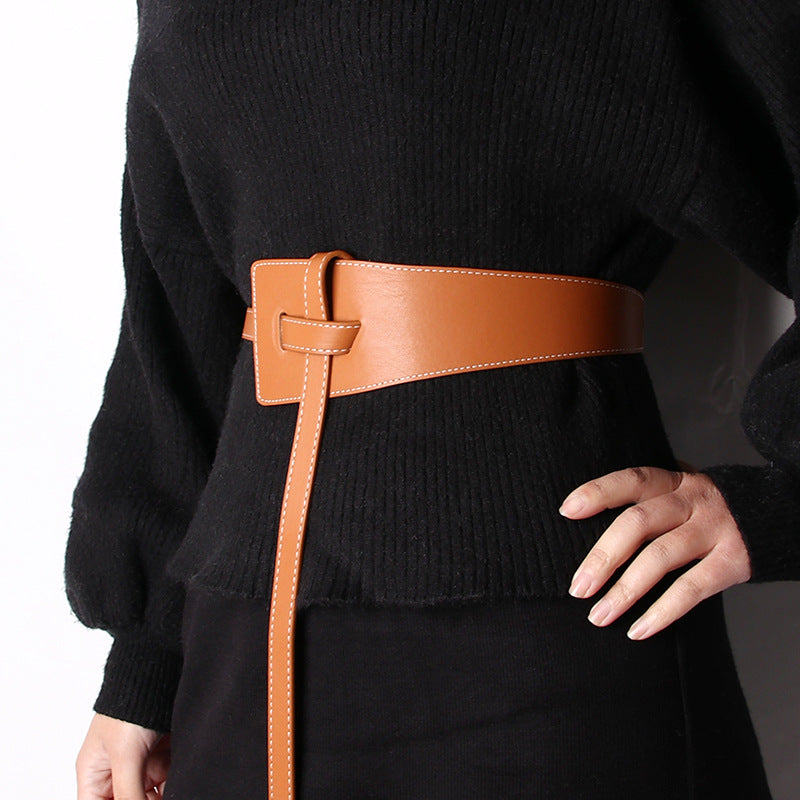 Cross-border ladies knotted wide belt dress coat sweater decorative belt fashion elegant style belt wholesale