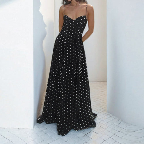 Spring 2026 cross-border European and beautiful clothing temperament elegant casual polka dot print spaghetti shoulder slip party dress