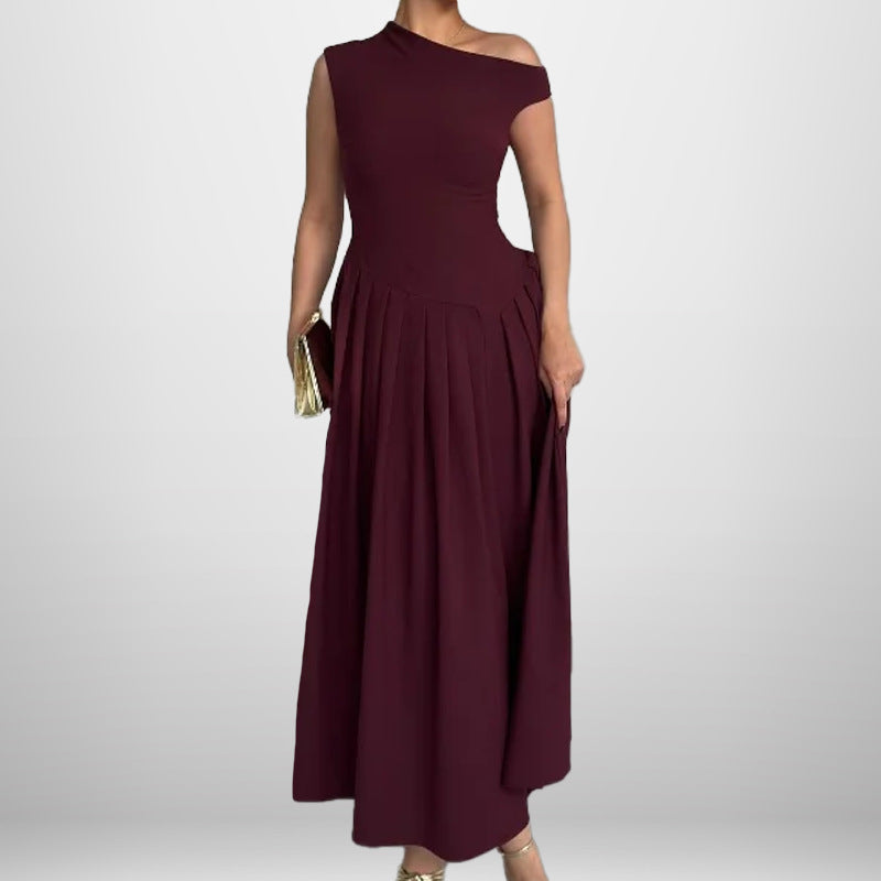 In the spring of 2025, the new Amazon cross-border foreign trade fashion temperament diagonal neckline slim slim long dress