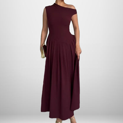 In the spring of 2025, the new Amazon cross-border foreign trade fashion temperament diagonal neckline slim slim long dress