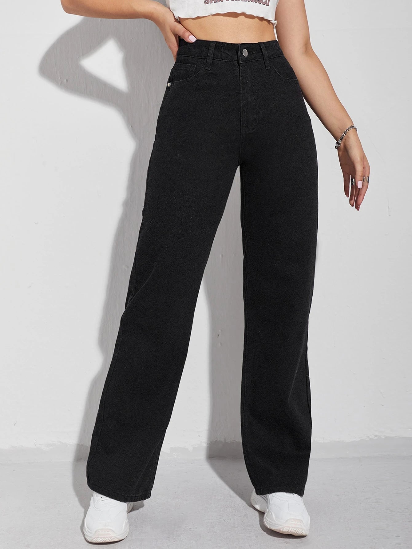 New mid-rise retro wide-leg jeans women's 2025 European and American cross-border Amazon straight-leg casual trousers JEANS