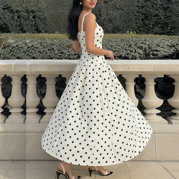2026 Spring Dress AliExpress Women's New European and American Style INS White Polka Dot Waist Sexy Suspender Length