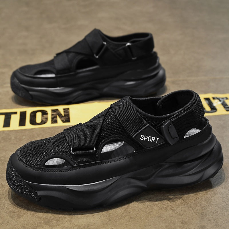 2026 New Cross-border Plus Size Men's Sandals, Casual Versatile Shoes, Youth Breathable Trendy Hollow Velcro Shoes