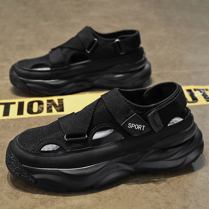 2026 New Cross-border Plus Size Men's Sandals, Casual Versatile Shoes, Youth Breathable Trendy Hollow Velcro Shoes
