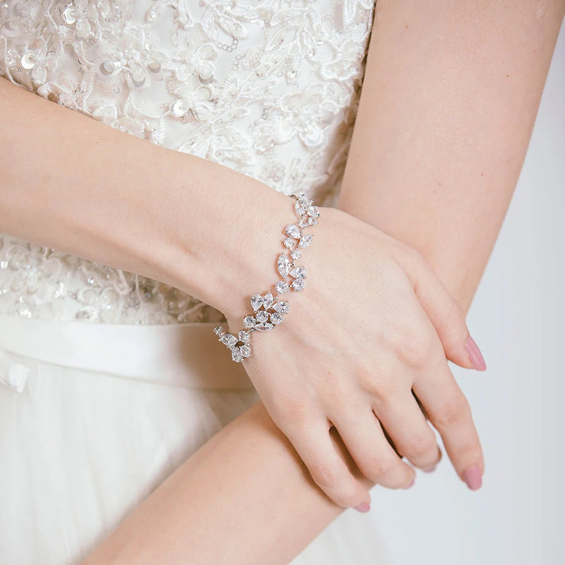RAKOL Korean Fashion Small Fresh Creative Floral Bracelet Women's Exquisite and Versatile Micro-Zircon Bridal Hand Jewelry