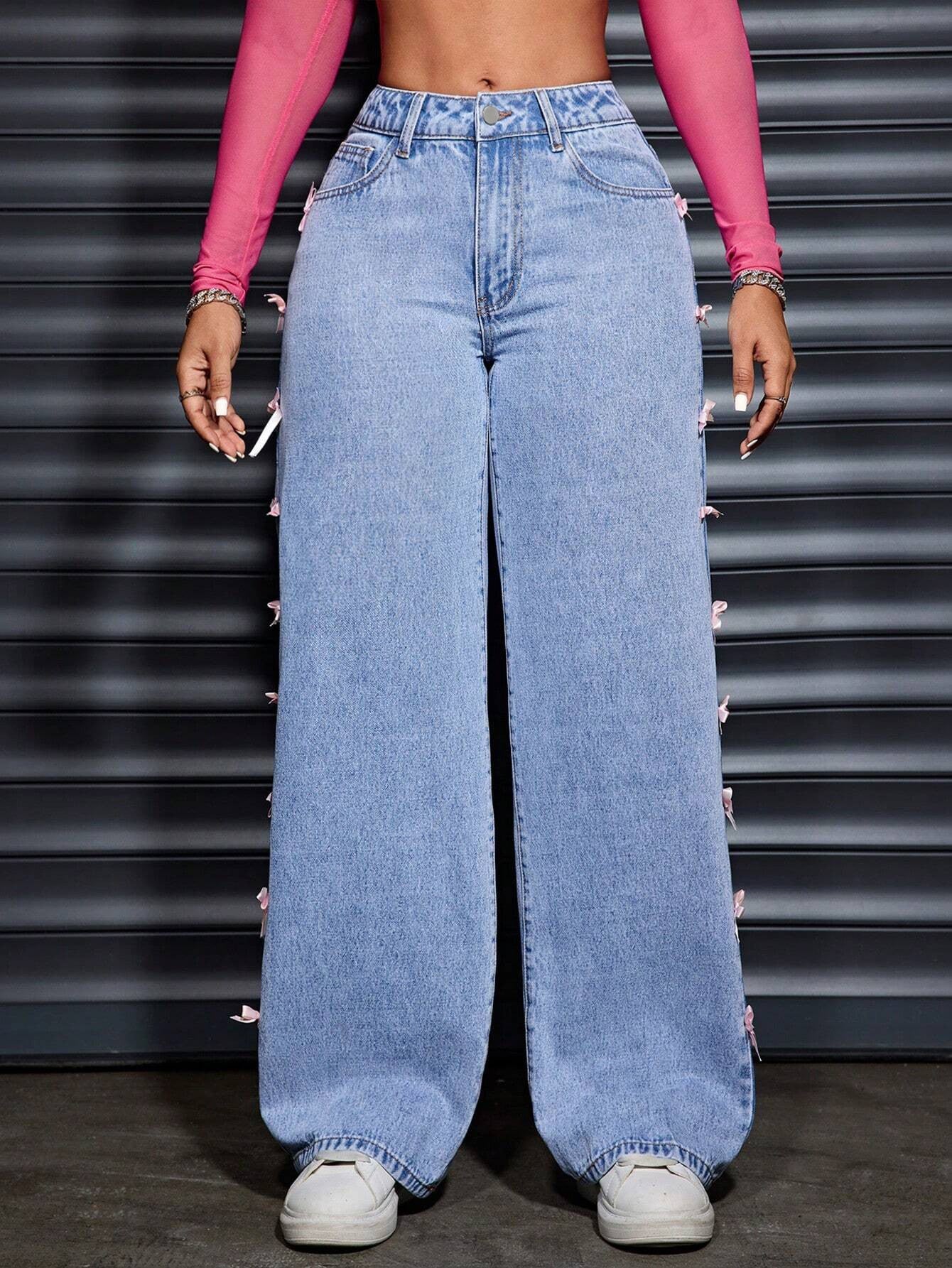 Cross-border foreign trade new design butterfly ins style jeans wide-leg wash high-waisted straight-leg trousers women's JEANS