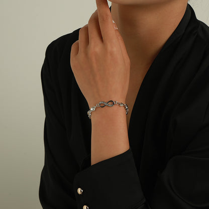 European and American cross-border jewelry new diamond-encrusted 8 figure infinite bracelet women's transparent rhinestone beads adjustable hand ornament