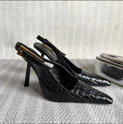 YX2026 autumn small gold bar back empty strap high heels women's stiletto patent leather toe sexy high heel sandals women