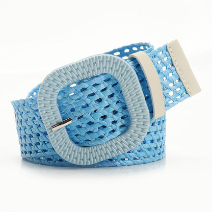 Cinto de verão para mulher com fivela quadrada em tons de doce, de alta qualidade e estilo Sensen. Cinto de senhora versátil em tecido de fibra de polipropileno (PP).