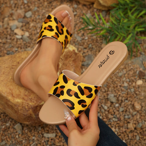 Cross-border European size women's slippers, classic elegance, versatile floral print, decorative round toe, flat sole, breathable and comfortable