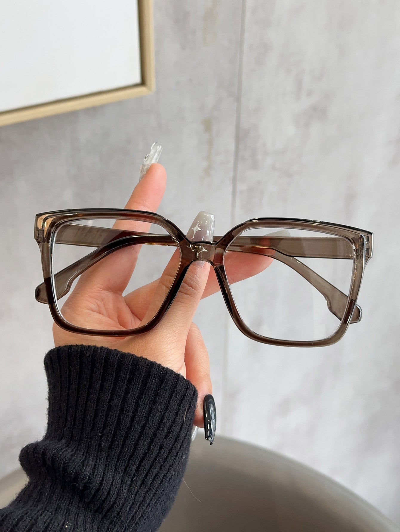 Large frame retro flat mirror, female face, small glasses, full frame, irregular lens, transparent frame, male tide anti-blue light