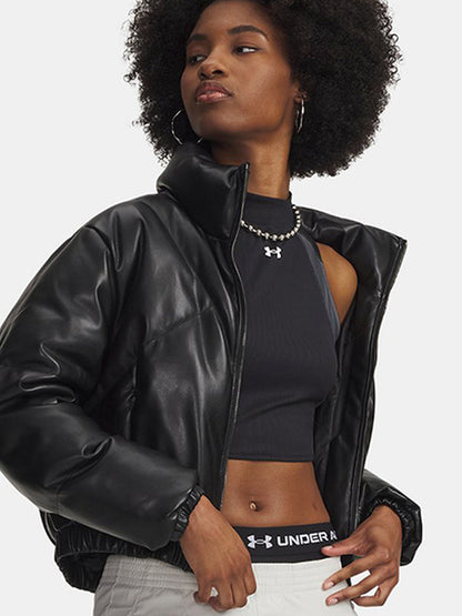 Under Armour Winter Women's Faux Leather Jacket Athleisure Short Down Jacket 6006436-002