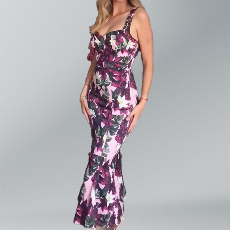 Cross-border 2025 summer Amazon new European and American women's fashion print sexy suspender dress women