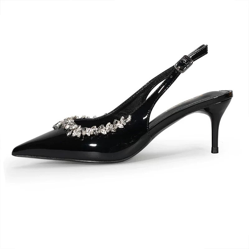 WO Huizhou City 2026 Autumn High Heel Sandals Rhinestone Toe Back Air European and American Versatile Fashionable Beautiful Black Stiletto Heel