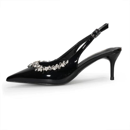 WO Huizhou City 2026 Autumn High Heel Sandals Rhinestone Toe Back Air European and American Versatile Fashionable Beautiful Black Stiletto Heel