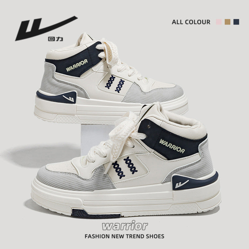 Pull-back color-blocking high-top platform shoes, American preppy style, high-value board shoes, women's leg-length design casual shoes
