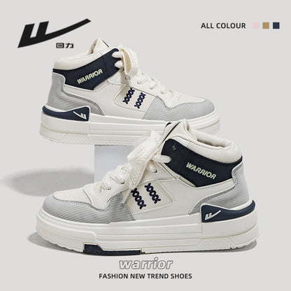 Pull-back color-blocking high-top platform shoes, American preppy style, high-value board shoes, women's leg-length design casual shoes