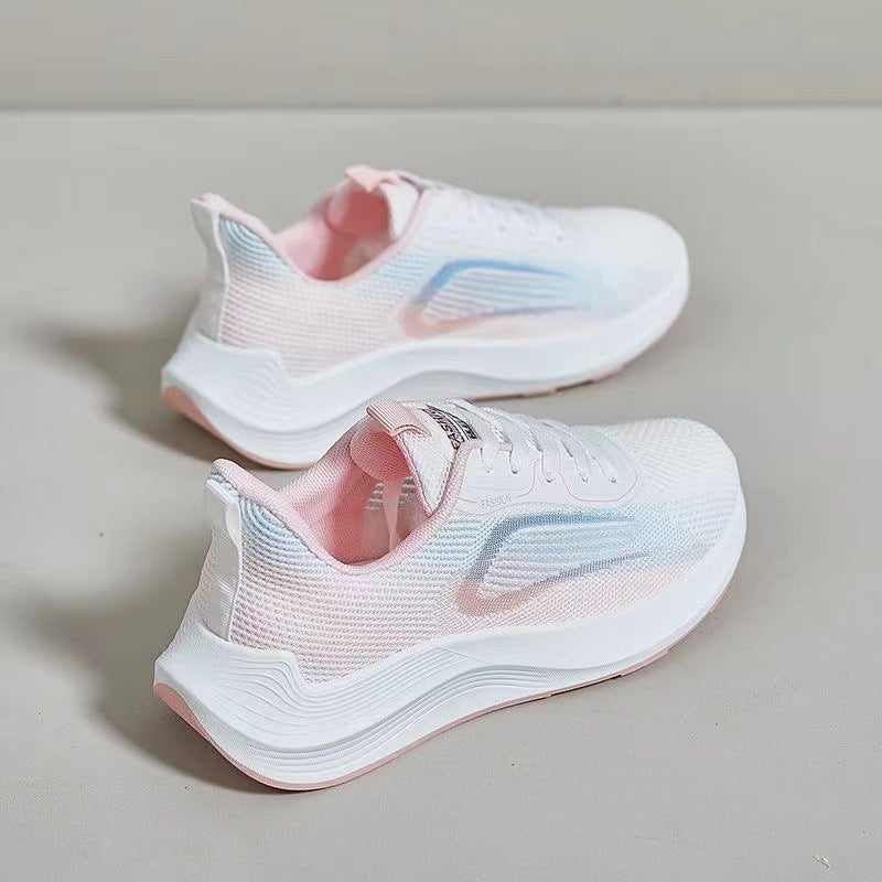 Ténis de malha respirável para mulher, modelo "Flying", lançamento outono 2023 na Coreia, ideal para estudantes que procuram corrida e uso casual. Disponível para envio direto.