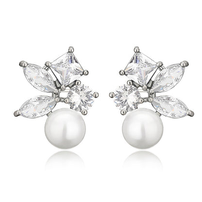 RAKOL European and American Cross-border Fashion Commuter Personalized Earrings, Square Horse Eye Zircon Pearl Simple Earrings