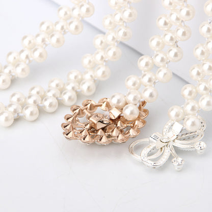 Ladies Pearl Belt Korean Version Rhinestone Pearl Embellished Belt Fashion Sweet Dress Elastic Belt Women Wholesale