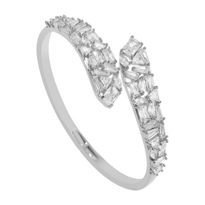 RAKOL Open Copper Zircon Semi-Setting Bracelet Diamond-Encrusted Simple Versatile Elegant Bracelet Women's Bracelet Ring Set
