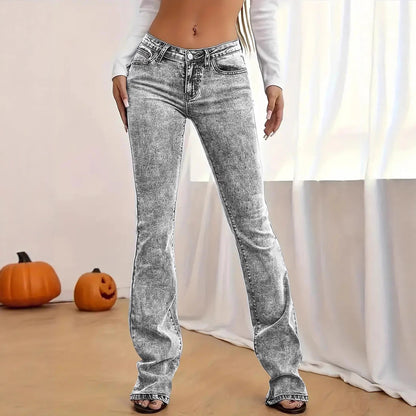 European and American cross-border simple gray jeans washed and versatile slim slimming stretch denim trousers JEANS
