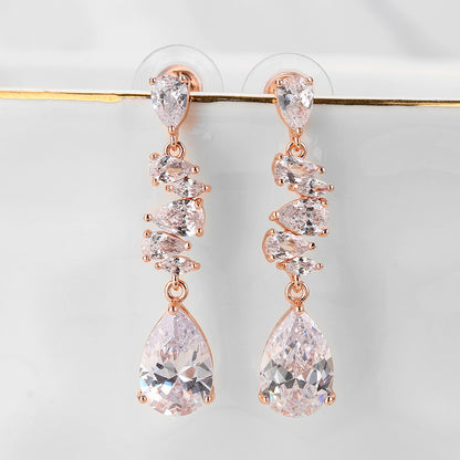 RAKOL European and American classic elegant teardrop earrings with AAA zircon long stud earrings, bridal earrings, evening accessories