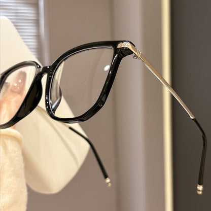 Square frame leopard print flat glasses for women, new blue light blocking no-makeup glasses frames, metal temple arms, face-enhancing small decorative glasses