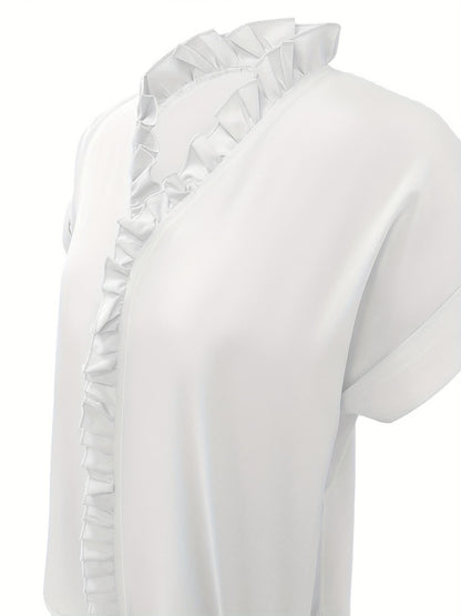 Cross-border European and American women's plus-size short-sleeve ruffled collar women's short-sleeve new shirt