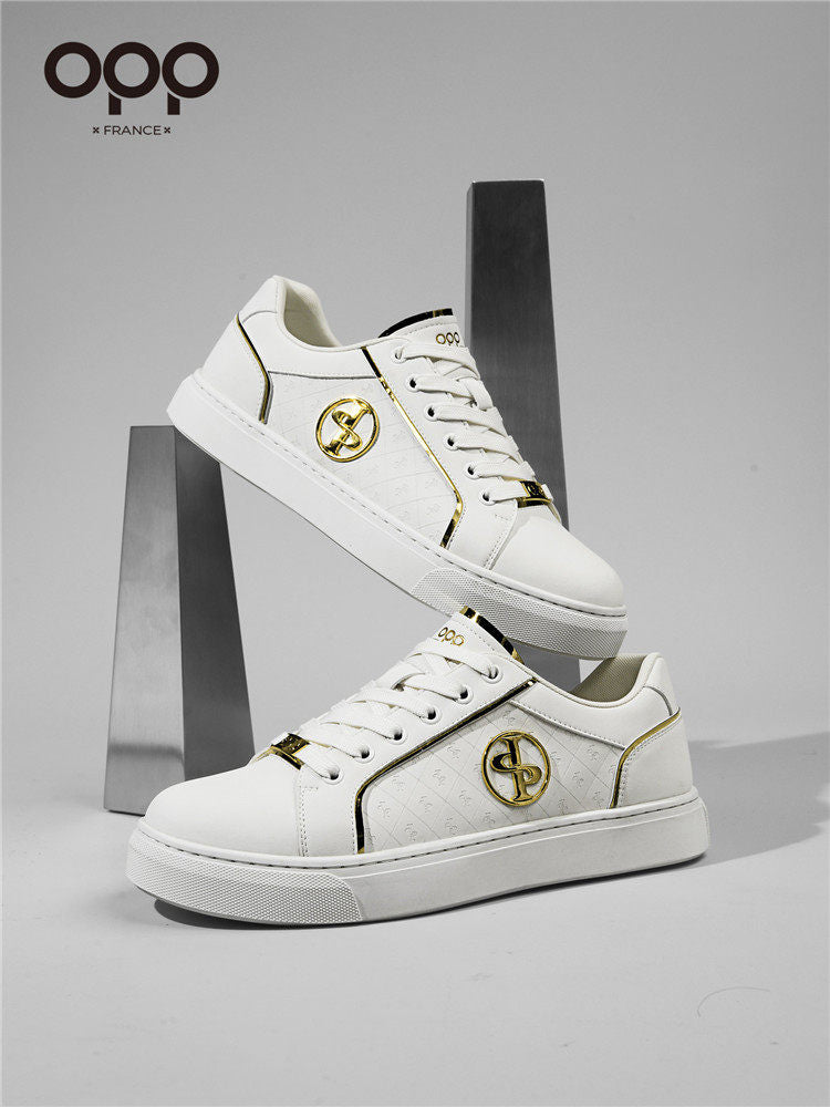 OPP white shoes spring men's light luxury luxury casual versatile sports high-end leather low-top lightweight board shoes