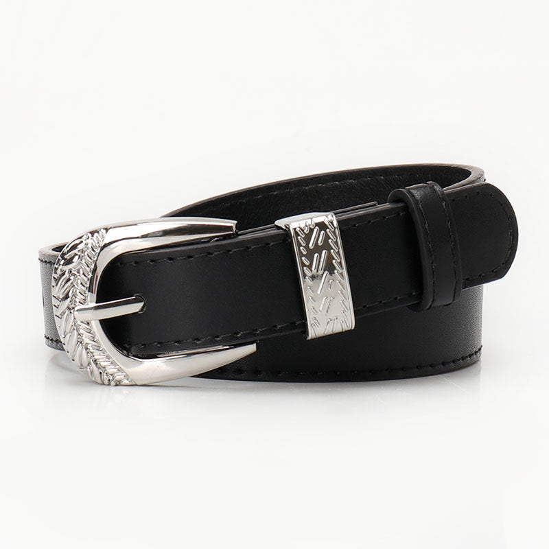 New cross-border European and American carved buckle belt women's decoration simple and versatile trouser belt retro fashion trend women's belt