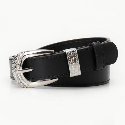 New cross-border European and American carved buckle belt women's decoration simple and versatile trouser belt retro fashion trend women's belt
