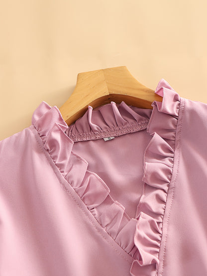 Cross-border foreign trade European and American women's clothing plus-size spring, summer, autumn, winter ruffle shirts for women's shirts are loose and chic