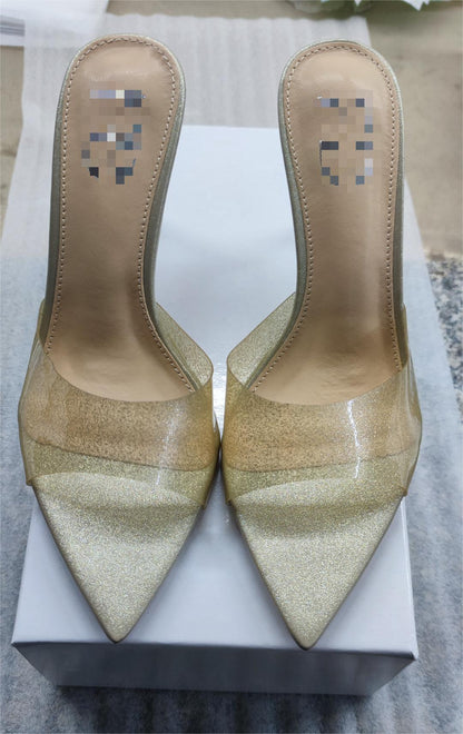 2026 Summer Transparent PVC Stiletto Heel High Heel Slippers Women's European and American Style Pointed Toe Open-toe Sandals Women's Shoes Show Leg Length
