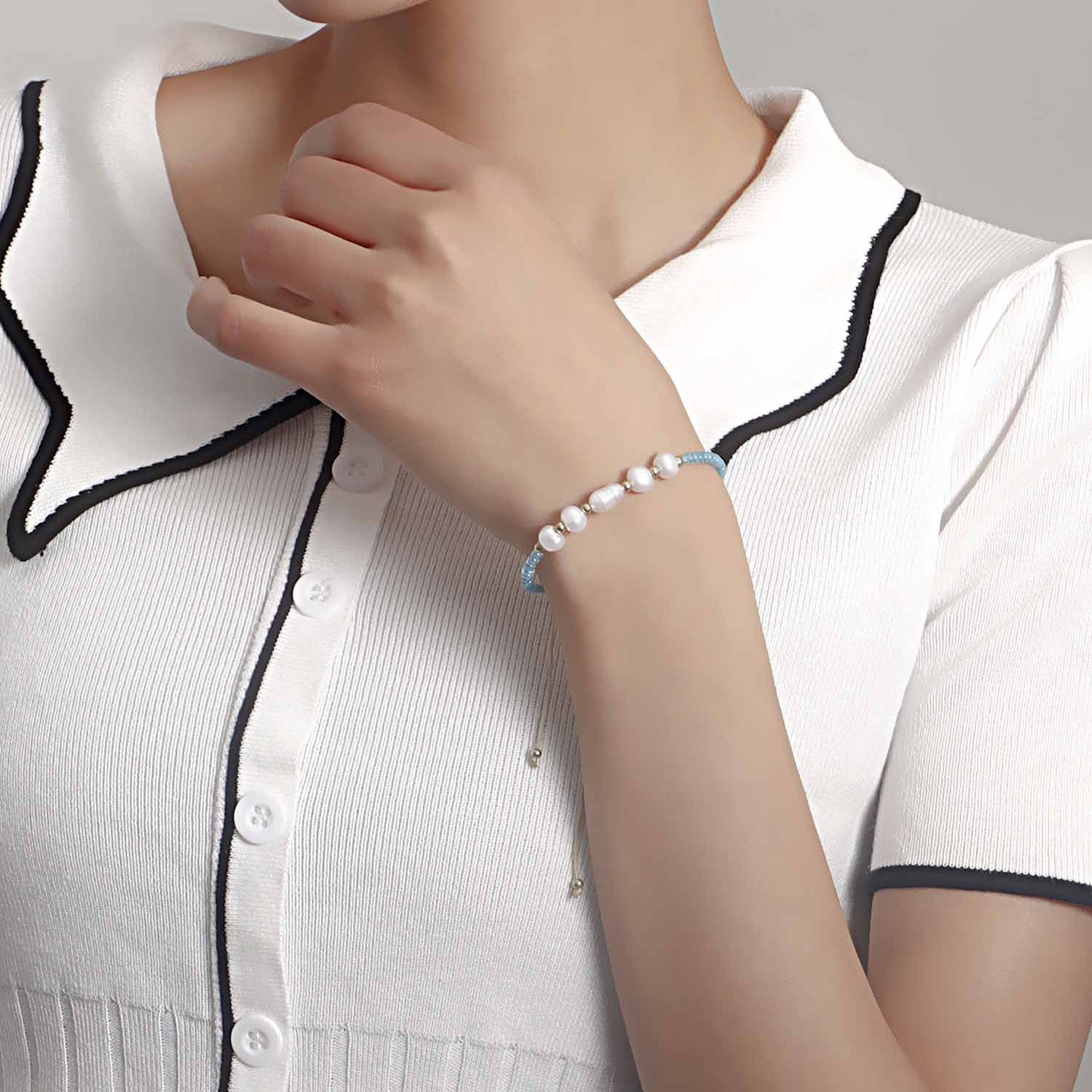 European and American cross-border jewelry ins adjustable special-shaped imitation pearl transparent rice bead color bracelet women's colorful rope wholesale