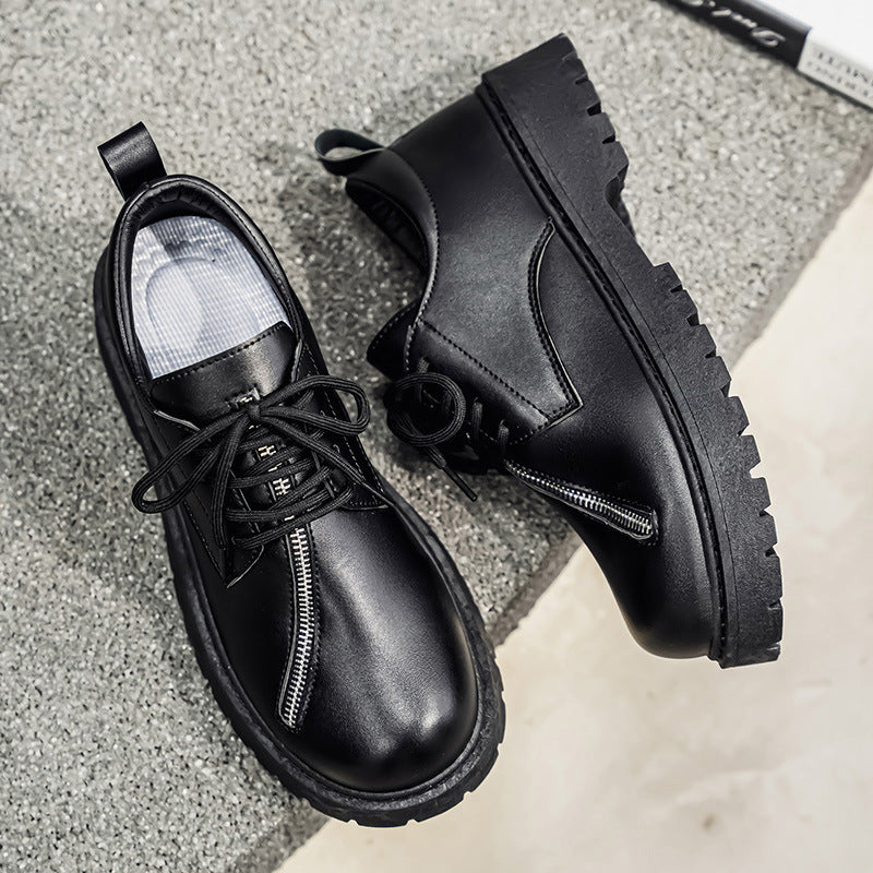 2026 Spring New Big Head Men's Shoes: Casual Vintage Style Thick-Soled Men's Shoes, Height-Enhancing British Black Classic Men's Shoes