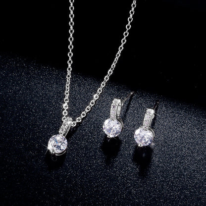 RAKOL Korean Style Fashionable Simple Geometric Round Zircon Jewelry Set Versatile Earrings and Necklace Two-Piece Set