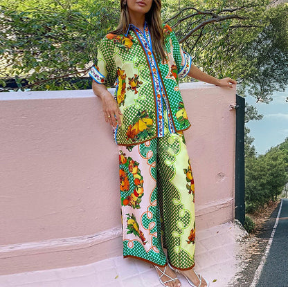 Foreign trade 2026 European and beautiful women's clothing new temperament trend lazy style printed shirt long sleeve fashion suit women's two