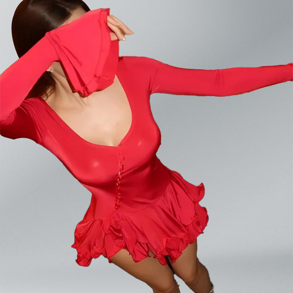 European and American cross-border summer new hot selling flared sleeve waist skirt foreign trade sexy hot girl single-breasted dress woman - view 2 | Ciaura