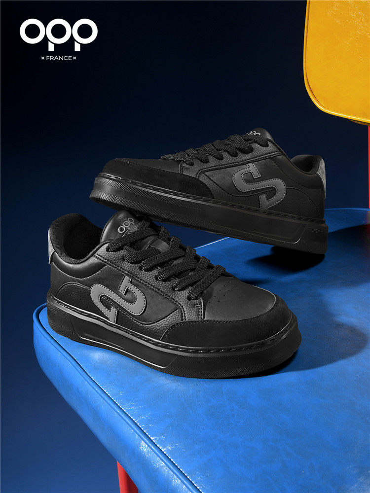 OPP men's shoes spring thick sole comfortable classic leather popular versatile athleisure low-top black board shoes for men