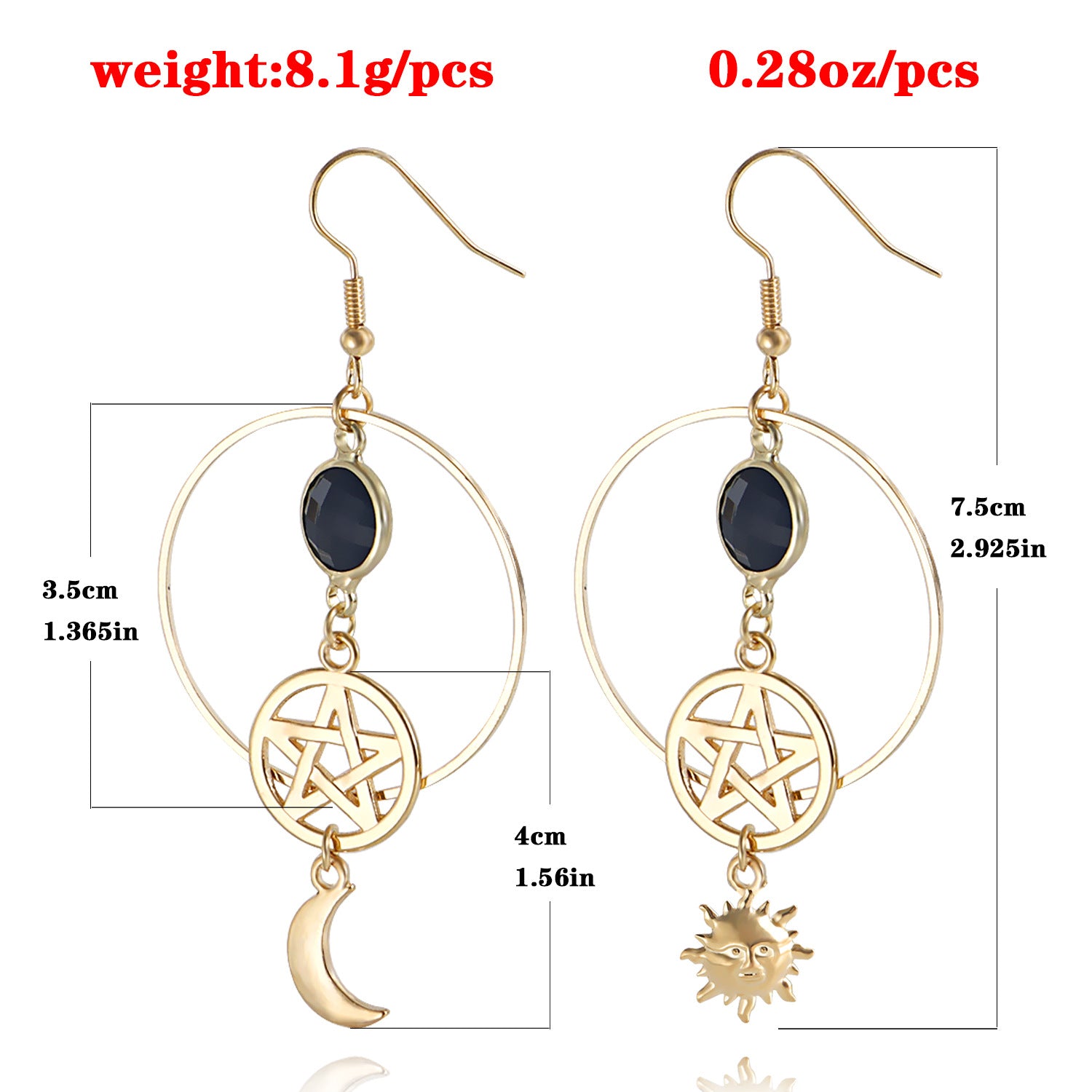 European and American cross-border jewelry, geometric rings, sun stars, crescent earrings, simple ins, girly, fairy, and versatile earrings