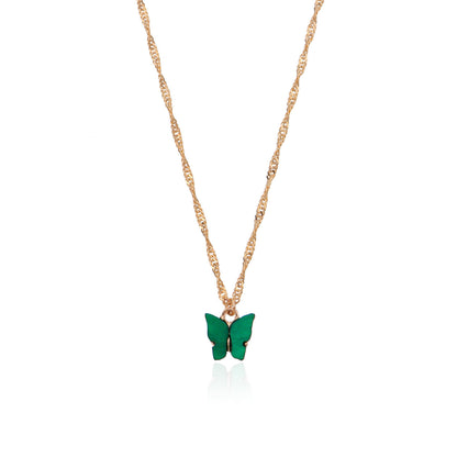 European and American cross-border jewelry acrylic color butterfly pendant necklace women's geometric simple hemp rope chain necklace