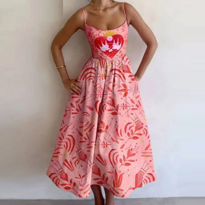 Amazon's new cross-border European and American fashion print pleated waist slip dress for spring 2026