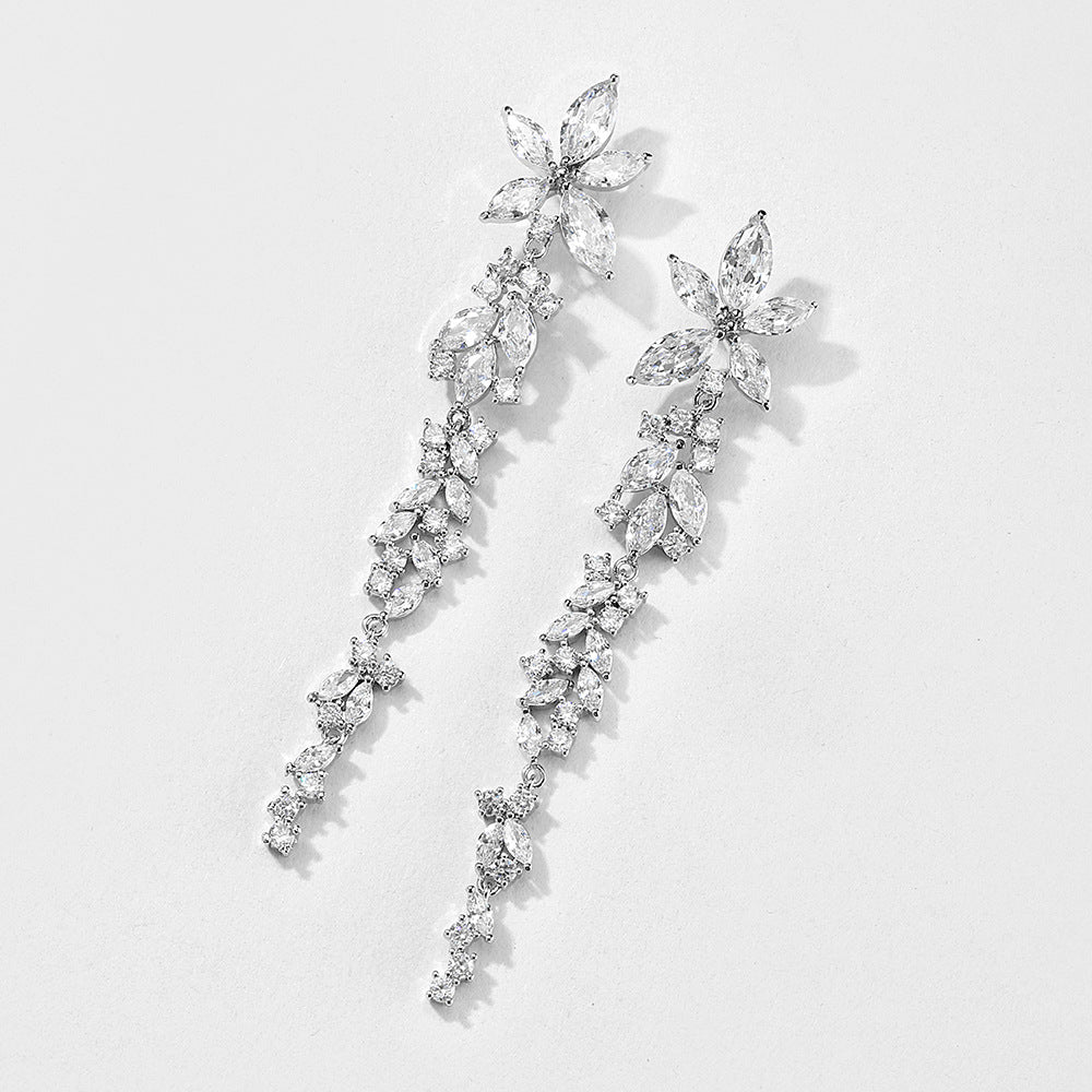 RAKOL Korean Long Elegant Geometric Floral Earrings for Brides, Wedding Dresses, Earrings, Cross-border Accessories