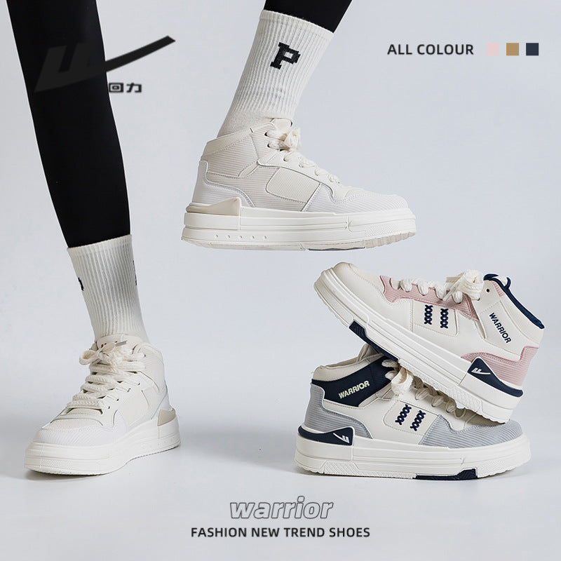 Pull-back color-blocking high-top platform shoes, American preppy style, high-value board shoes, women's leg-length design casual shoes