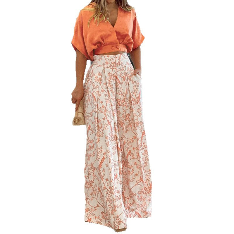 European and American women's clothing 2026 Amazon cross-border women's suit new cropped shirt short-sleeved top trousers fashion suit