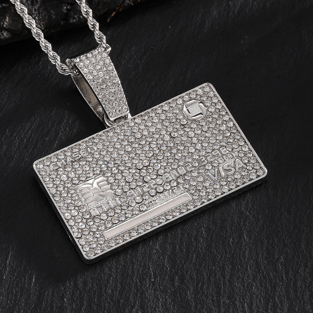 European and American hip hop full diamond domineering hang tag pendant necklace men's trend personality street wear Cuban chain necklace